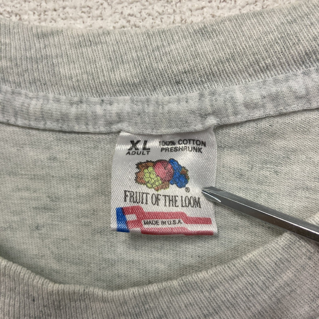 FRUIT OF THE LOOM　フルーツオブザルーム　半袖プリントTシャツ　シングルステッチ　アニマル　グレー　XLサイズ カットソー メンズ コットン 古着