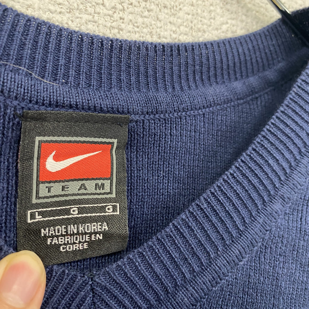 90s　NIKE　ナイキ　コットンニットベスト　ヴィンテージ　スウッシュロゴ　紺　ネイビー　Lサイズ　古着