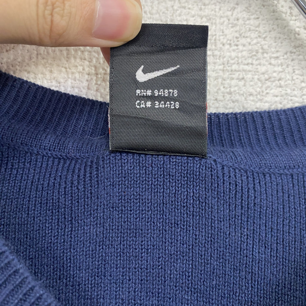 90s　NIKE　ナイキ　コットンニットベスト　ヴィンテージ　スウッシュロゴ　紺　ネイビー　Lサイズ　古着