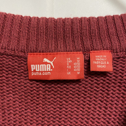 古着 used　PUMA　プーマ　長袖ロゴプリントニット　セーター　クルーネック　赤　えんじ色　秋冬服　レトロ　Mサイズ