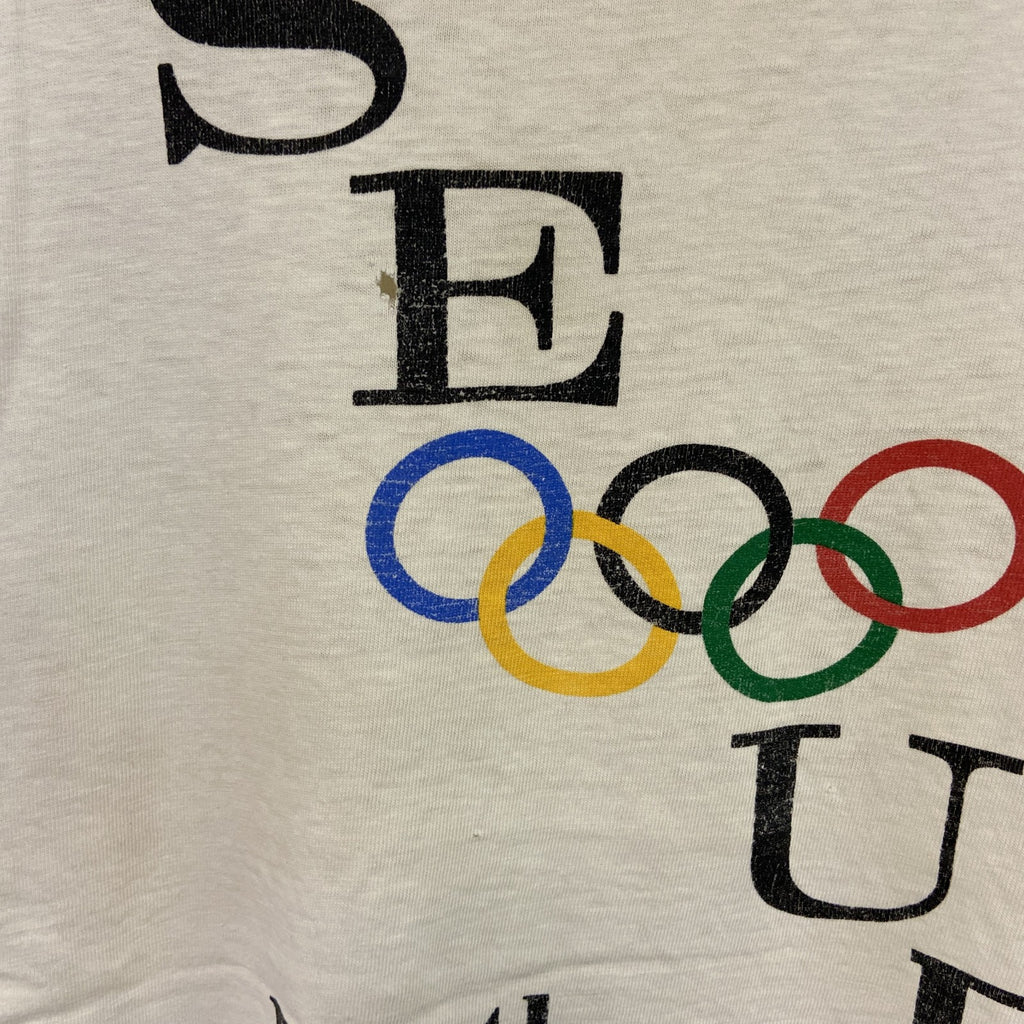 Hanes　ヘインズ　ソウルオリンピック　半袖プリントTシャツ　シングルステッチ　白　ホワイト　Lサイズ カットソー メンズ コットン 古着