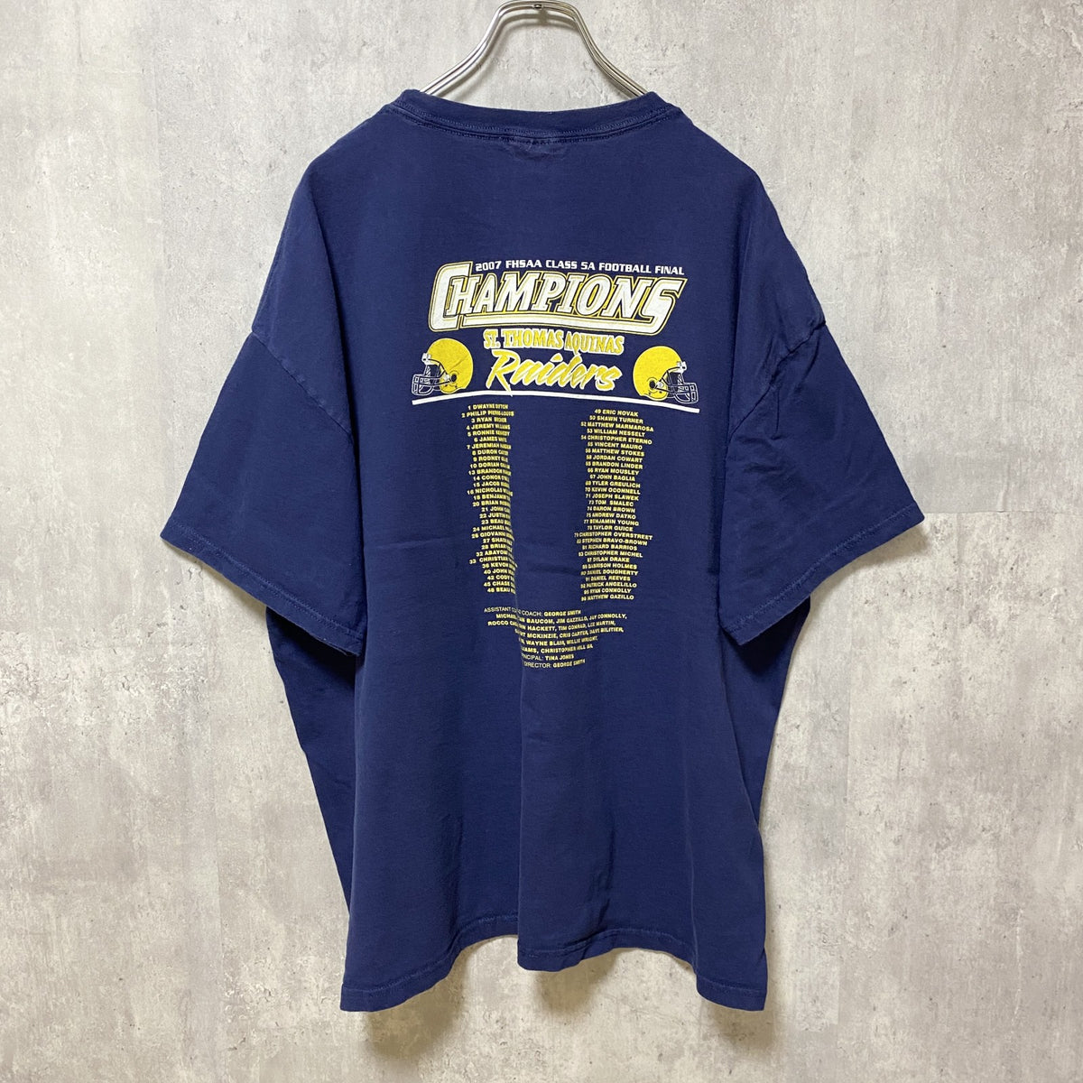 FHSAA　ST.THOMAS AQUINAS　カレッジフットボール　半袖プリントTシャツ　ネイビー　紺　2XL　古着