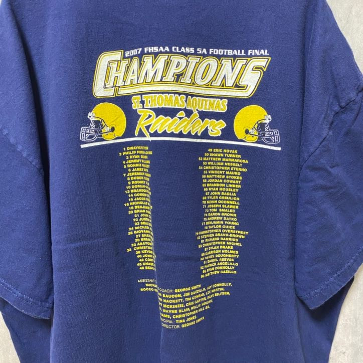 FHSAA　ST.THOMAS AQUINAS　カレッジフットボール　半袖プリントTシャツ　ネイビー　紺　2XL　古着