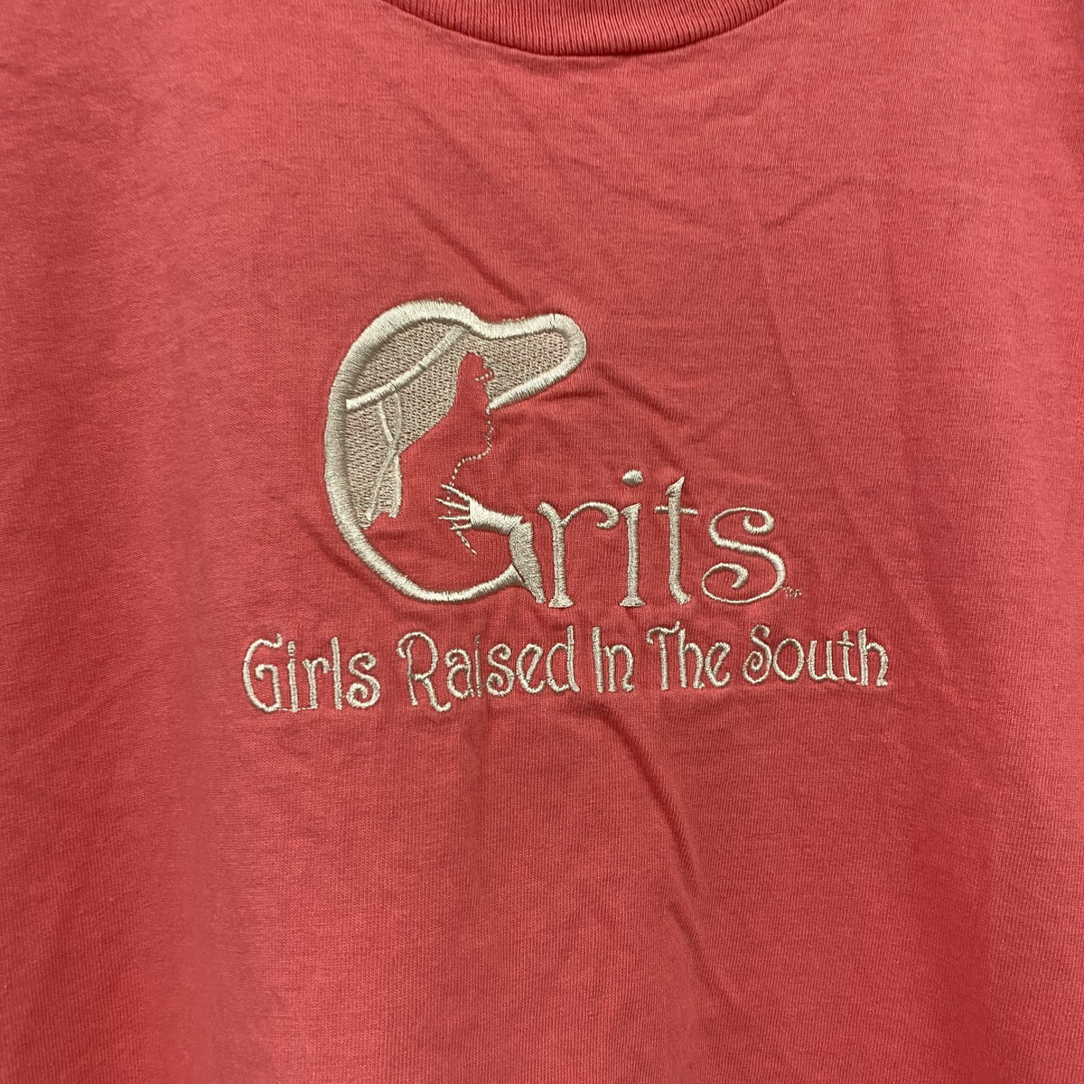 Grits　半袖プリントTシャツ　シングルステッチ　ヴィンテージ　サーモンピンク　XLサイズ カットソー メンズ コットン 古着