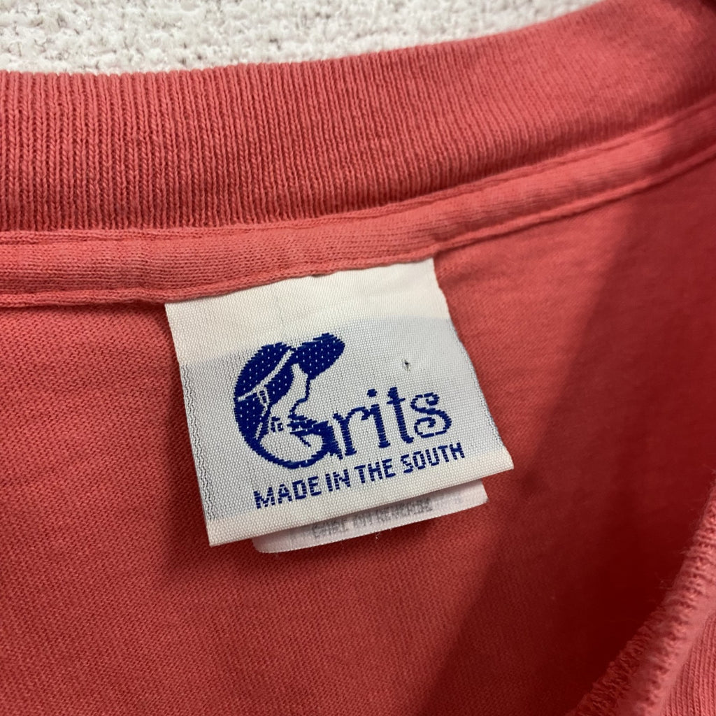 Grits　半袖プリントTシャツ　シングルステッチ　ヴィンテージ　サーモンピンク　XLサイズ カットソー メンズ コットン 古着