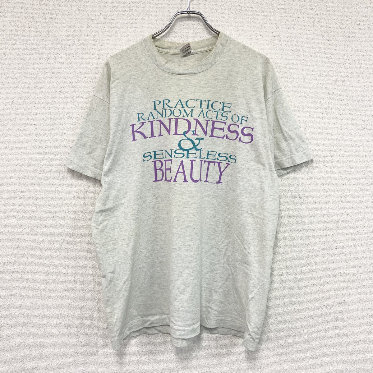 FRUIT OF THE LOOM　フルーツオブザルーム　半袖プリントTシャツ　シングルステッチ　アニマル　グレー　XLサイズ カットソー メンズ コットン 古着