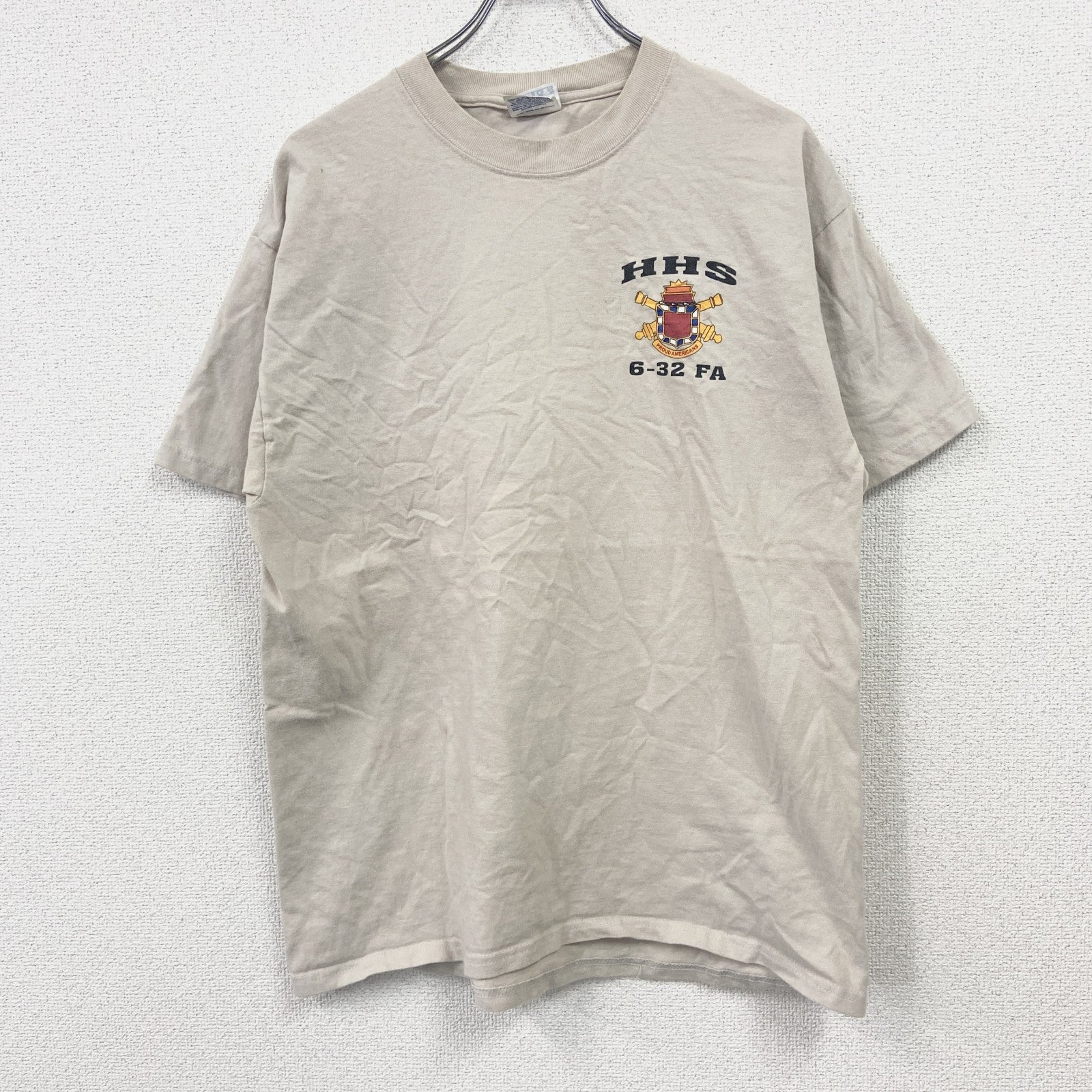 Hanes　ヘインズ　半袖プリントTシャツ　ミリタリー　ベージュ　Lサイズ　古着