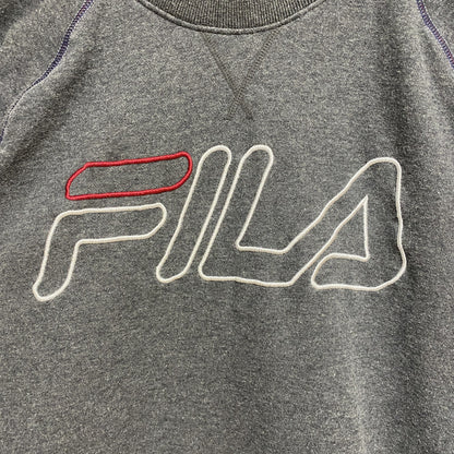 古着 used　FILA　フィラ　長袖ビッグロゴ刺繍スウェット　トレーナー　クルーネック　グレー　秋冬服　Sサイズ