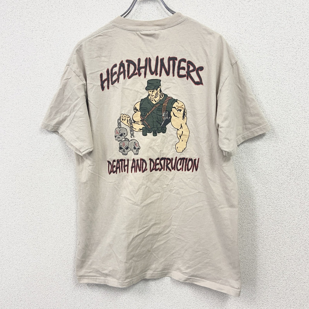 Hanes　ヘインズ　半袖プリントTシャツ　ミリタリー　ベージュ　Lサイズ　古着