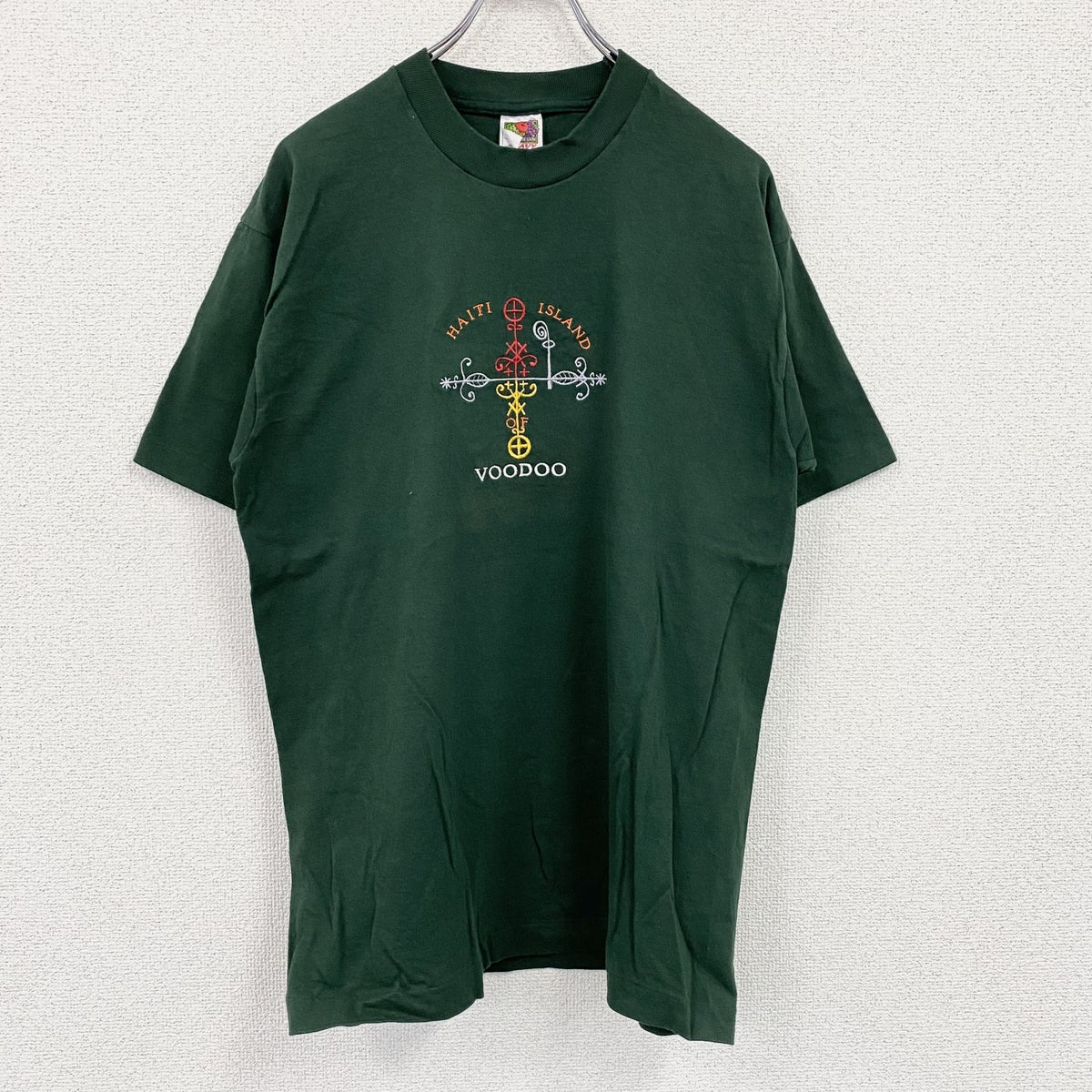 FRUIT OF THE LOOM　半袖プリントTシャツ　シングルステッチ　ヴィンテージ　深緑　ディープグリーン　Lサイズ カットソー メンズ コットン 古着