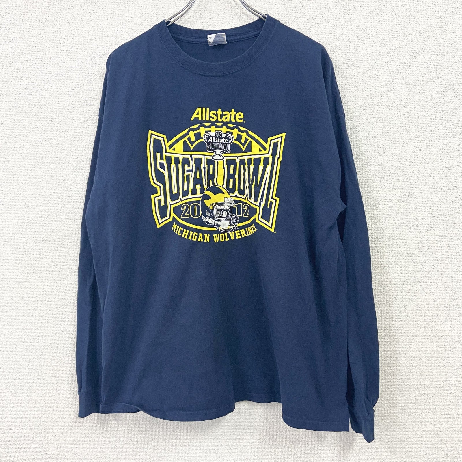 GILDAN　ギルダン　長袖プリントTシャツ　ミシガン大学　アメフト　紺　ネイビー　2XLサイズ　古着