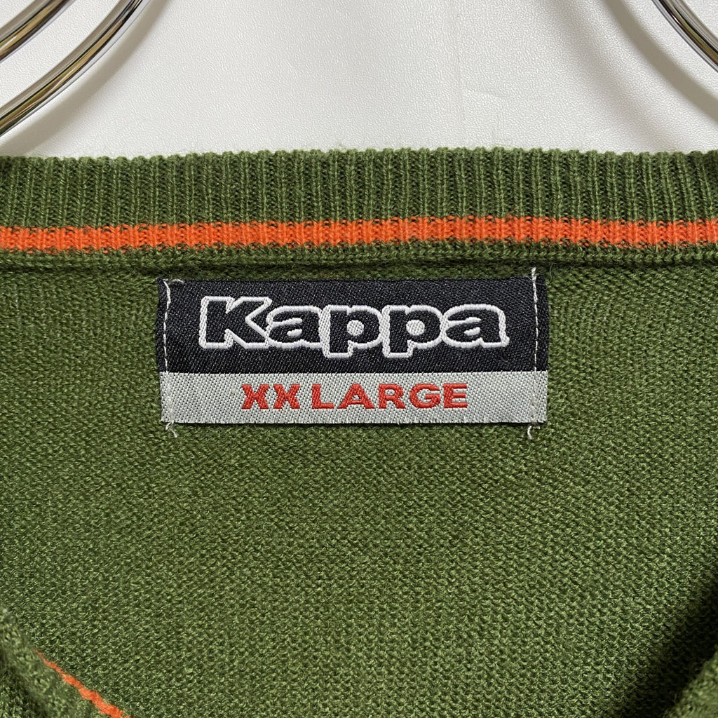 KAPPA　カッパ　ニットセーター　ワンポイント　刺繍ロゴ　ビッグシルエット　スポーツミックス　緑　グリーン　2XLサイズ　古着
