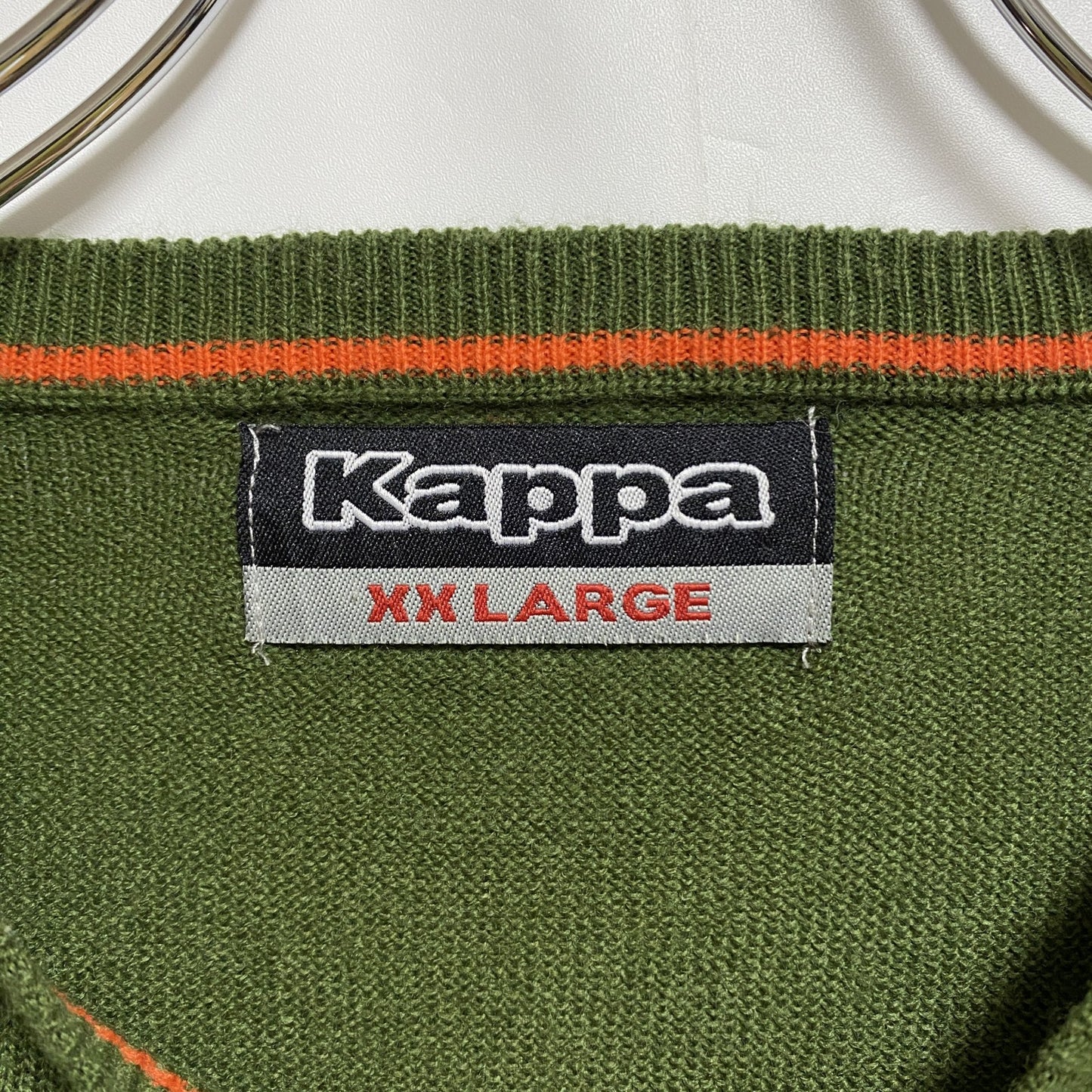 古着 used　KAPPA　カッパ　長袖クルーネックニット　セーター　ワンポイントロゴ刺繡　緑　ビッグシルエット　2XLサイズ