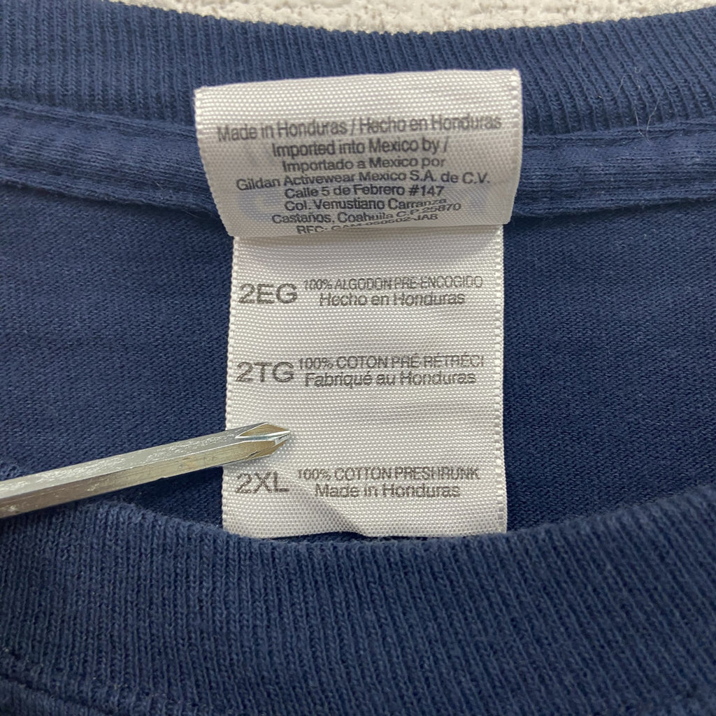 GILDAN　ギルダン　長袖プリントTシャツ　ミシガン大学　アメフト　紺　ネイビー　2XLサイズ　古着