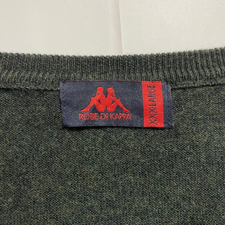 古着 used　KAPPA　長袖Vネック薄手ニットカーディガン　セーター　緑　グリーン　秋冬服　ビッグシルエット　3XLサイズ