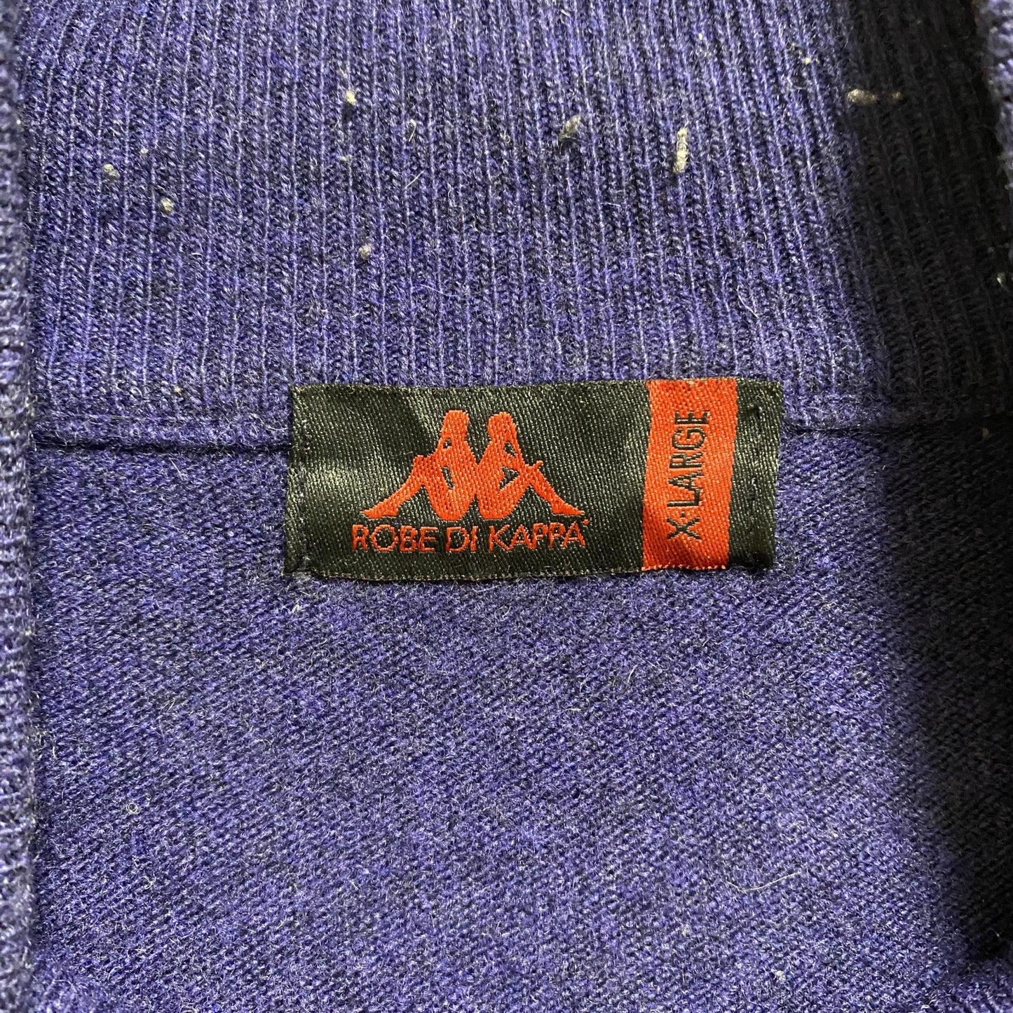 古着 used　KAPPA　カッパ　長袖ハイネックニットカーディガン　セーター　ワンポイントロゴ刺繡　ネイビー　秋冬服　XLサイズ