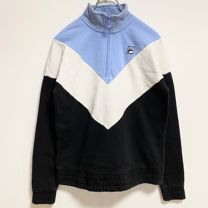 FILA　フィラ　長袖ハーフジップ切り替えスウェット　トレーナー　ハイネック　ワンポイント刺繍　秋冬服　Sサイズ　古着