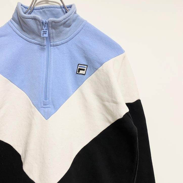 FILA　フィラ　長袖ハーフジップ切り替えスウェット　トレーナー　ハイネック　ワンポイント刺繍　秋冬服　Sサイズ　古着