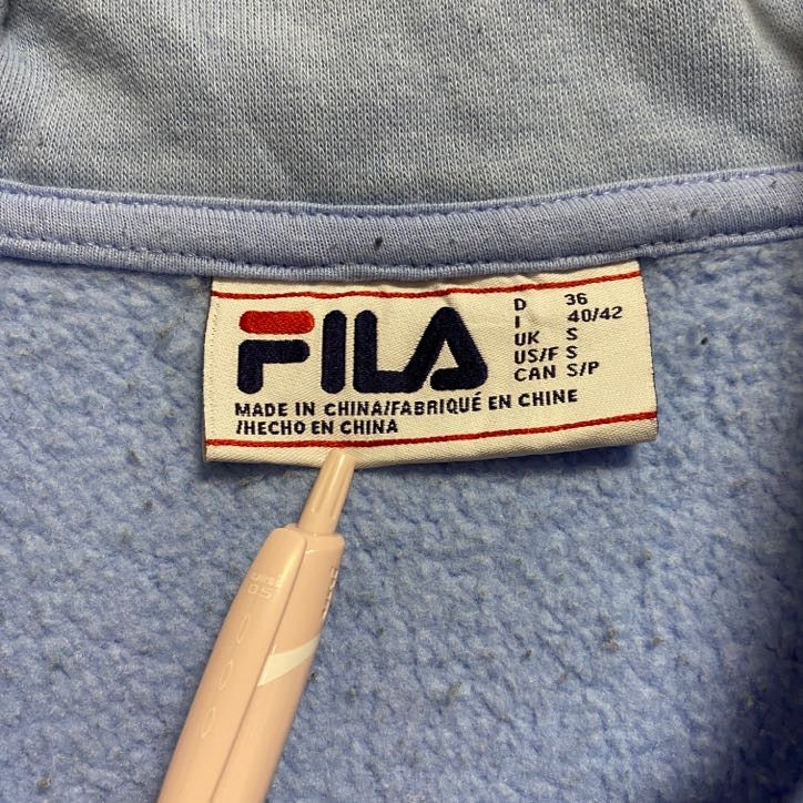 古着 used　FILA　フィラ　長袖ハーフジップ切り替えスウェット　トレーナー　ハイネック　ワンポイント刺繍　秋冬服　Sサイズ