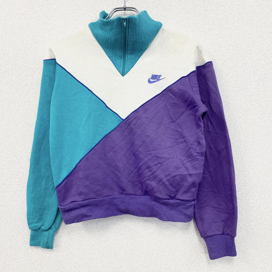 80s　NIKE　ナイキ　ハーフジップスウェット　紺タグ　ヴィンテージ　トライカラー　白　パープル　ブルー　Mサイズ
