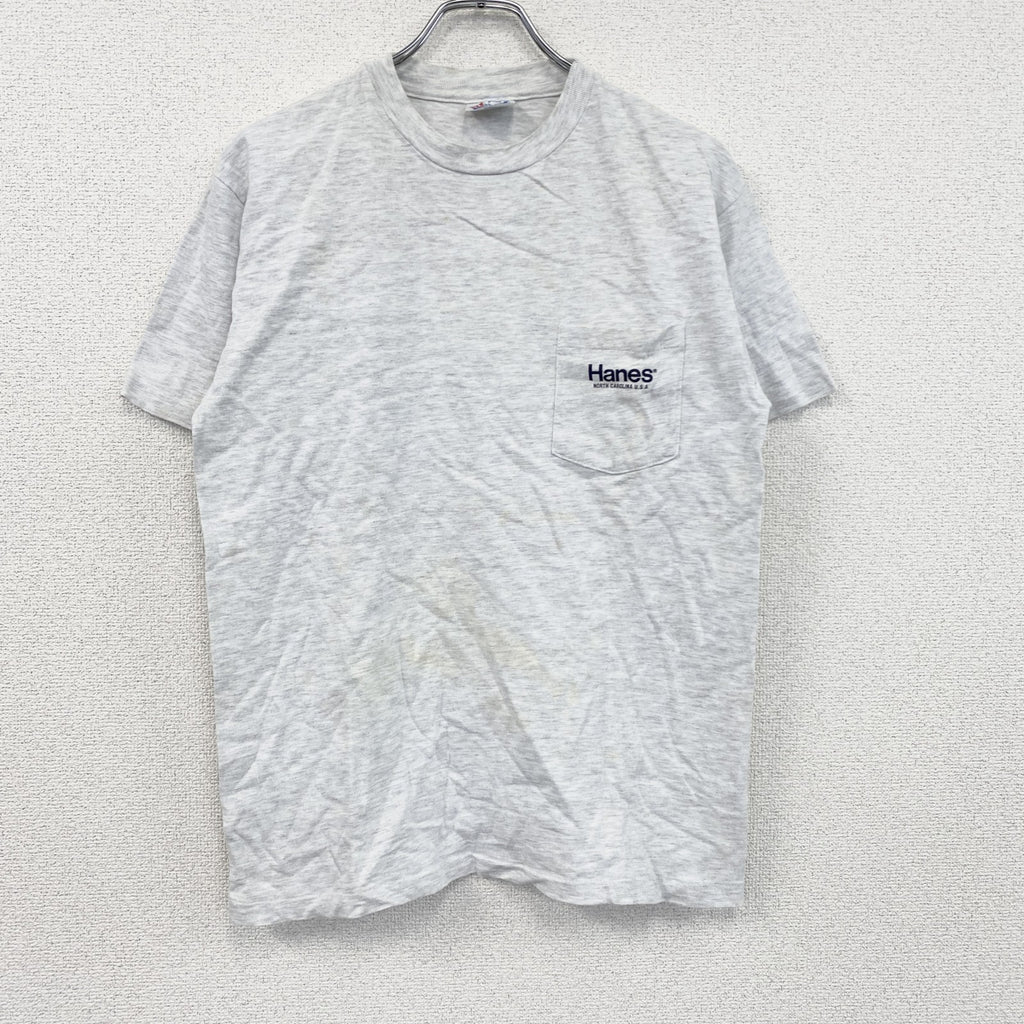 ～90s　Hanes　ヘインズ　半袖プリントTシャツ　シングルステッチ　ヴィンテージ　霜降りグレー　Mサイズ　古着
