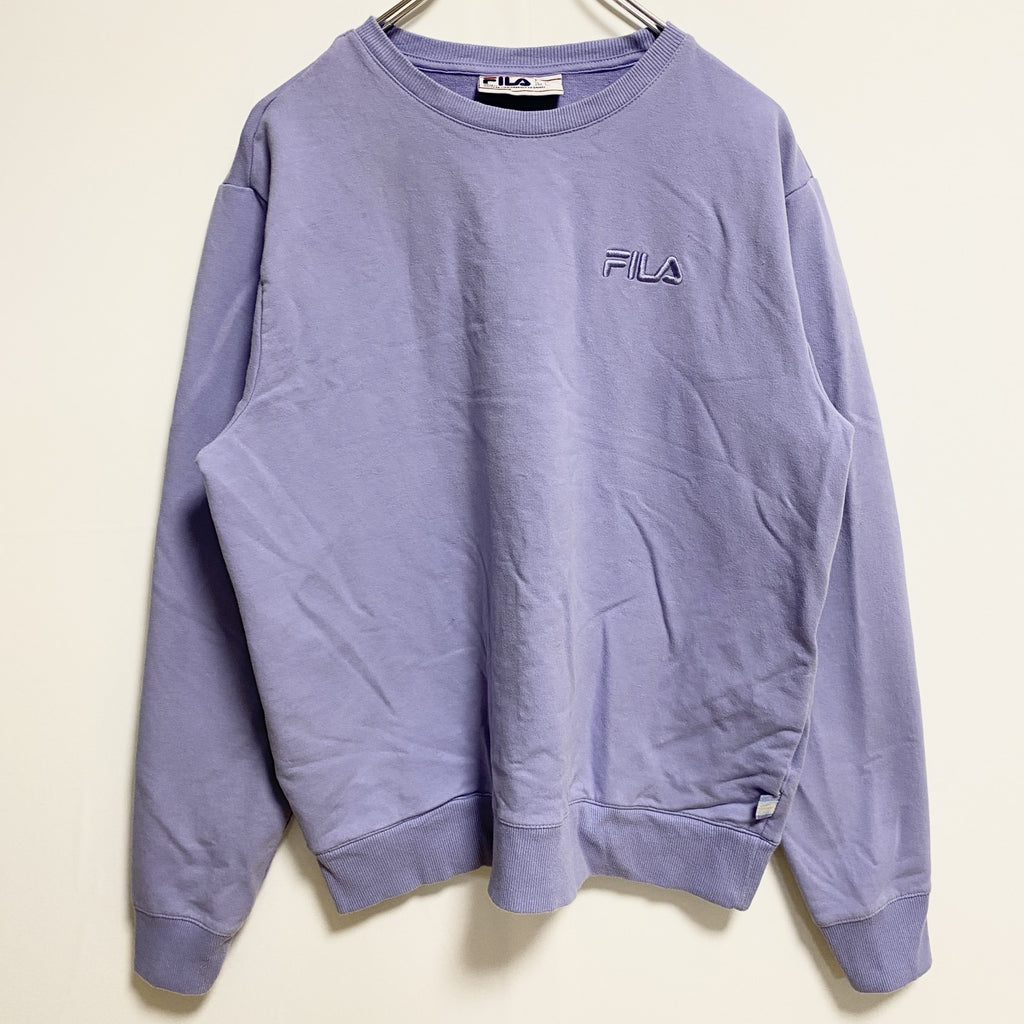 FILA　フィラ　長袖ワンポイント刺繍スウェット　トレーナー　クルーネック　薄紫　パープル　秋冬服　Lサイズ　古着