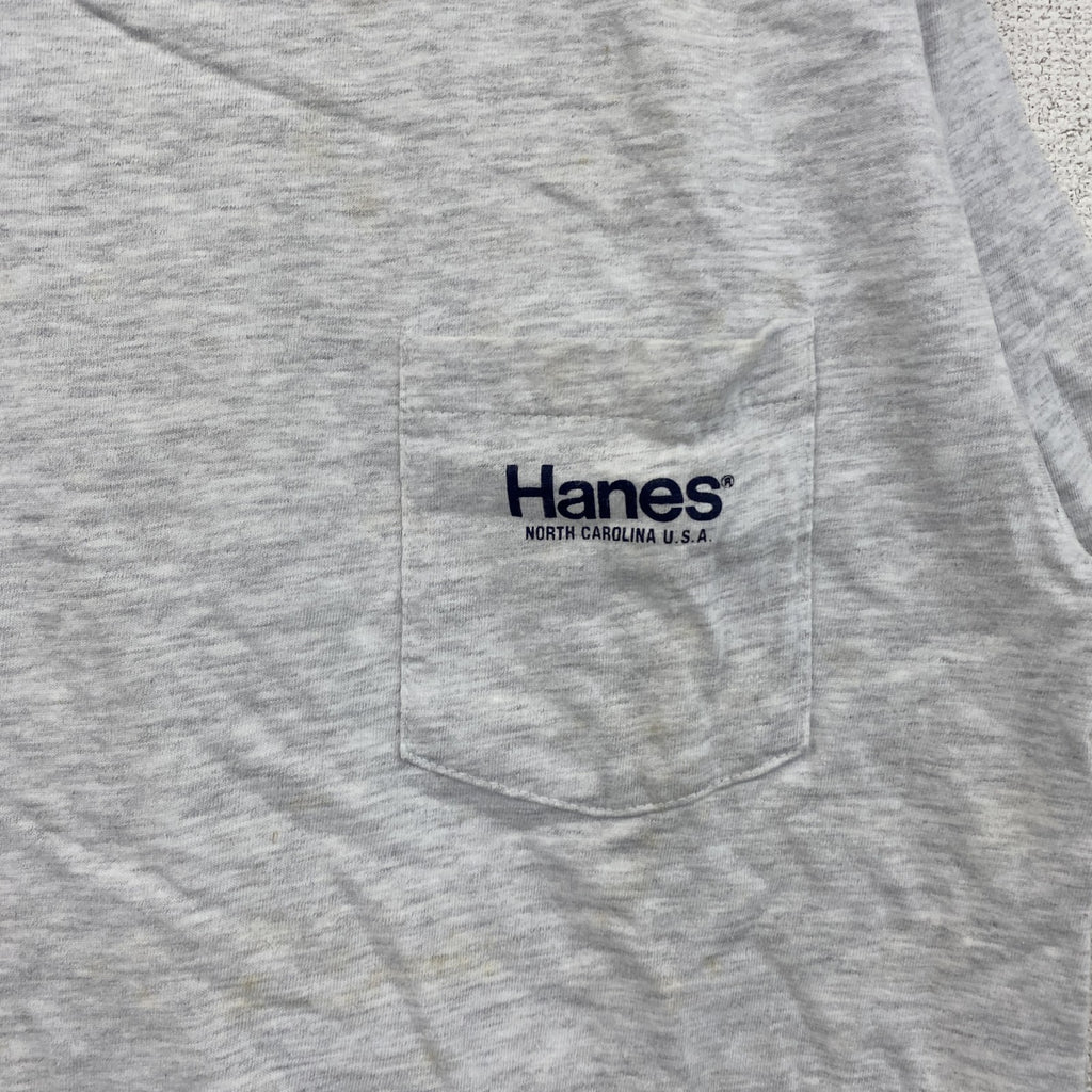 ～90s　Hanes　ヘインズ　半袖プリントTシャツ　シングルステッチ　ヴィンテージ　霜降りグレー　Mサイズ　古着