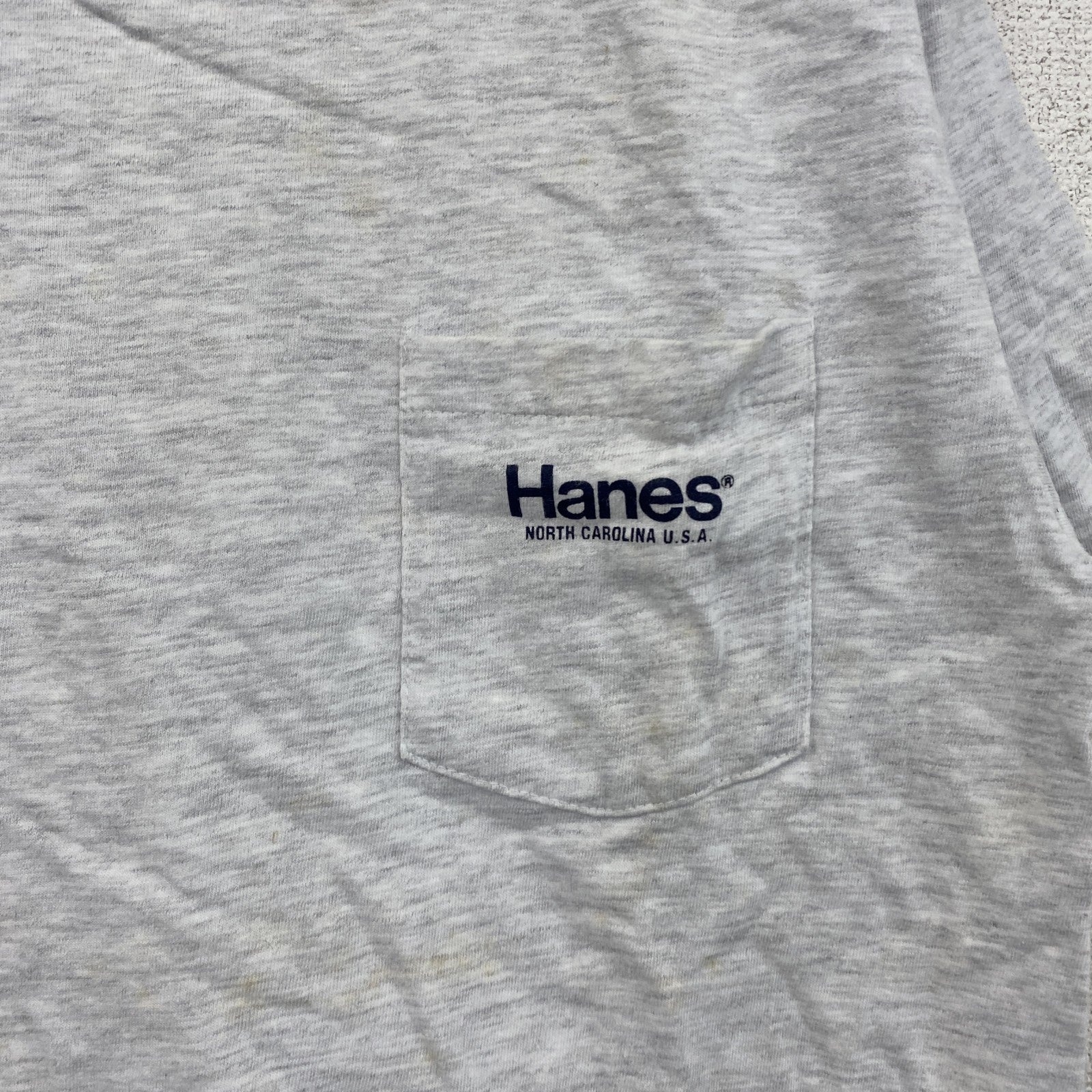 ～90s　Hanes　ヘインズ　半袖プリントTシャツ　シングルステッチ　ヴィンテージ　霜降りグレー　Mサイズ　古着