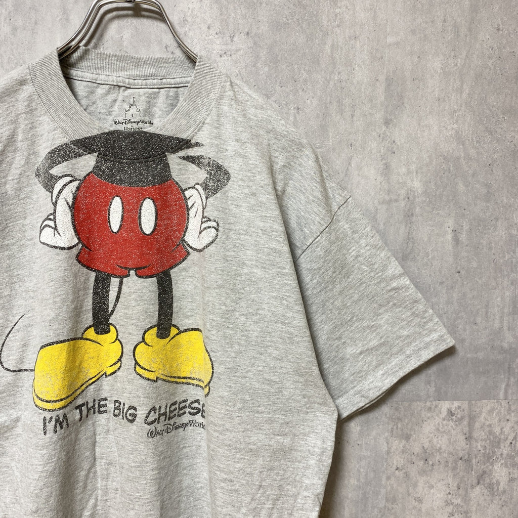 Disney ディズニー　Mickey Mouse　ミッキー　半袖オフィシャルプリントTシャツ　グレー　灰色　古着