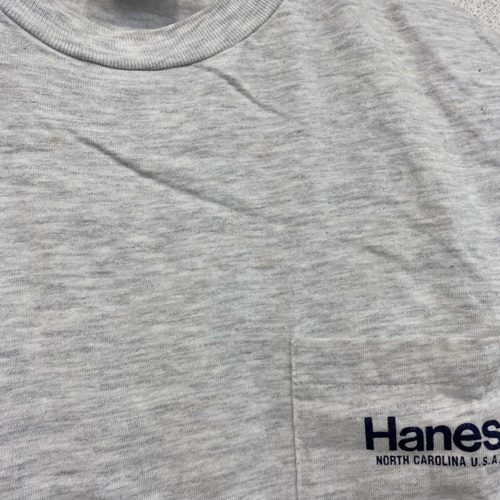 ～90s　Hanes　ヘインズ　半袖プリントTシャツ　シングルステッチ　ヴィンテージ　霜降りグレー　Mサイズ　古着