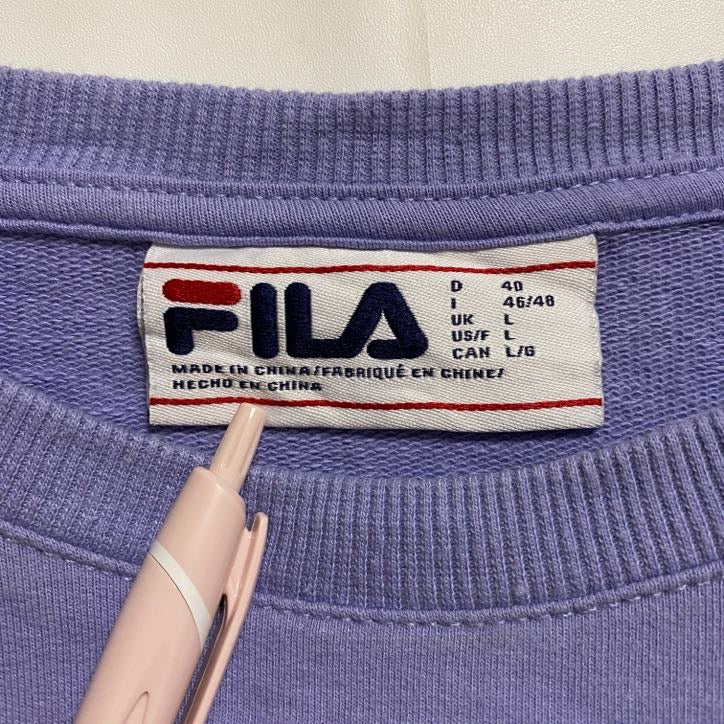 FILA　フィラ　長袖ワンポイント刺繍スウェット　トレーナー　クルーネック　薄紫　パープル　秋冬服　Lサイズ　古着