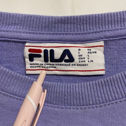 古着 used　FILA　フィラ　長袖ワンポイント刺繍スウェット　トレーナー　クルーネック　薄紫　パープル　秋冬服　Lサイズ