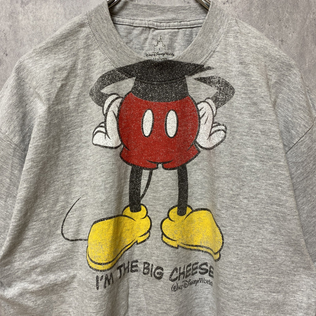 Disney ディズニー　Mickey Mouse　ミッキー　半袖オフィシャルプリントTシャツ　グレー　灰色　古着