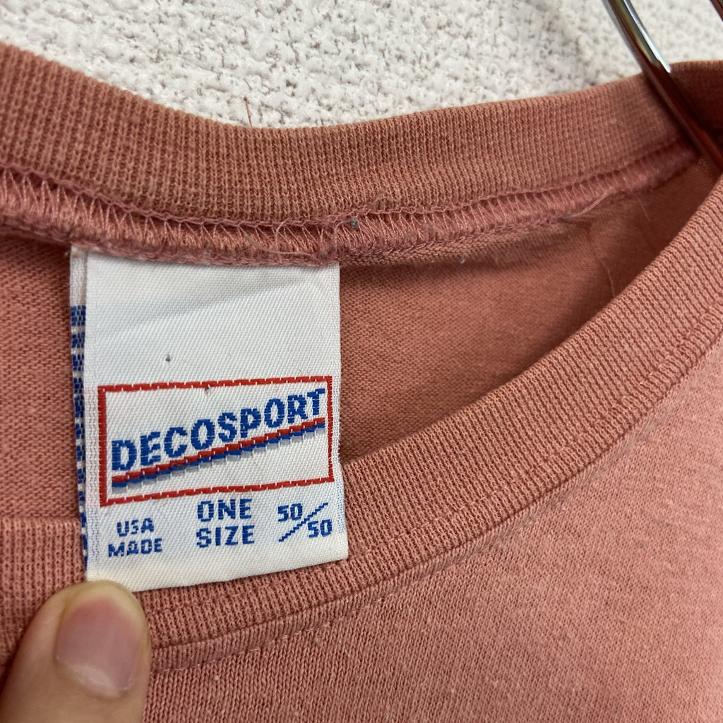 DECODPORT　半袖プリントTシャツ　ヴィンテージ　シングルステッチ　ピンク　ONE SIZE サイズ　古着