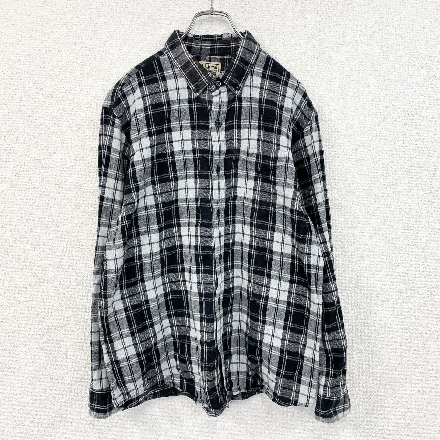 ～90s　L.L.Bean　エルエルビーン　長袖シャツ　ボタンダウンシャツ　チェック柄　黒　ブラック　Lサイズ