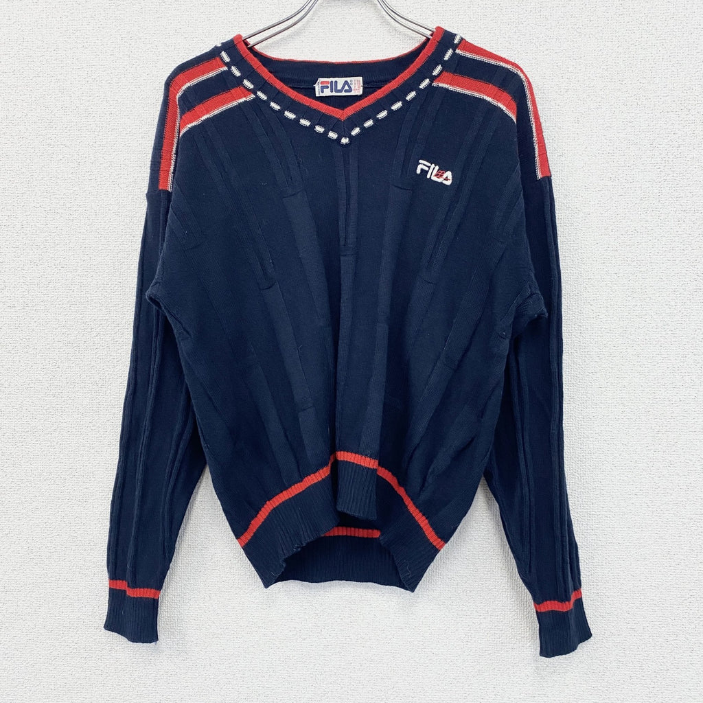 FILA　フィラ　ニットセーター　ネック　紺　ネイビー　50　古着