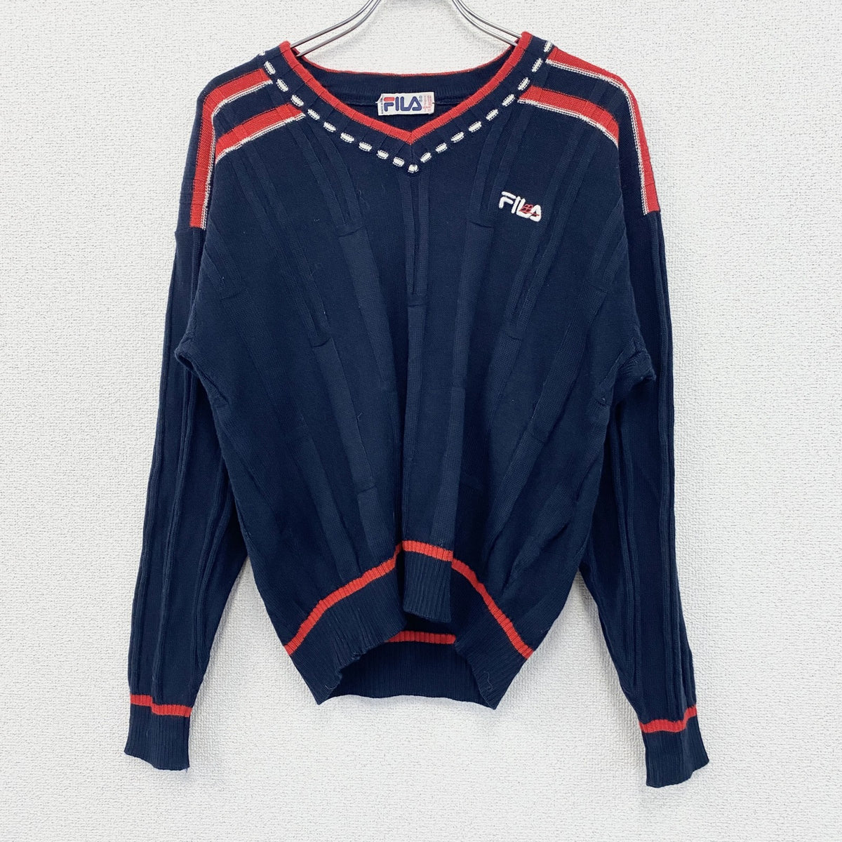 FILA　フィラ　ニットセーター　ネック　紺　ネイビー　50　古着