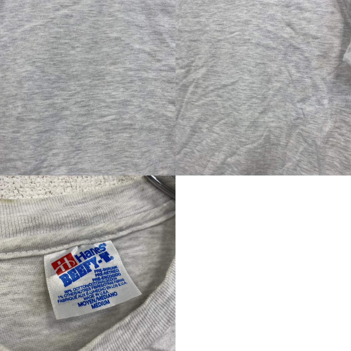 ～90s　Hanes　ヘインズ　半袖プリントTシャツ　シングルステッチ　ヴィンテージ　霜降りグレー　Mサイズ　古着