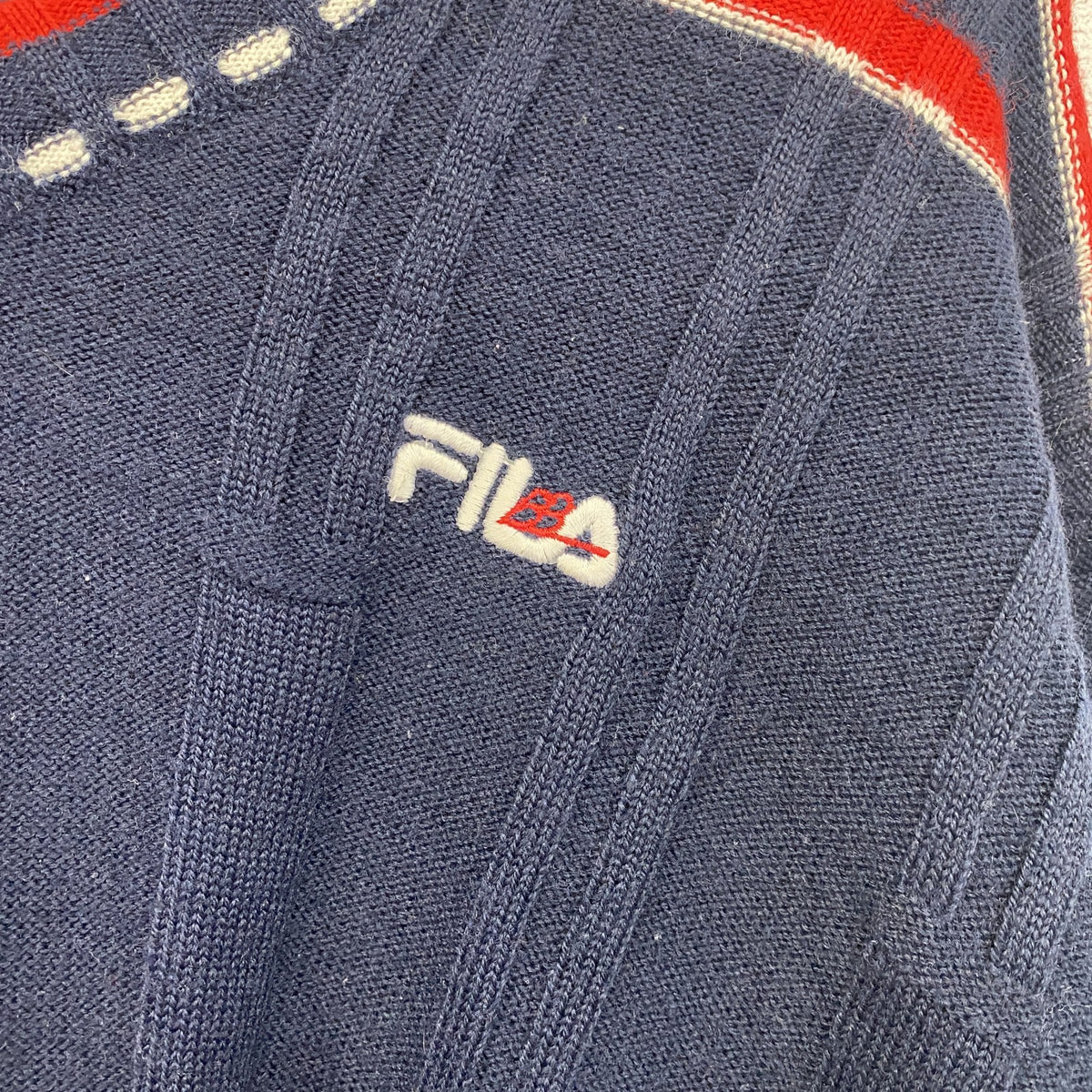 FILA　フィラ　ニットセーター　ネック　紺　ネイビー　50　古着