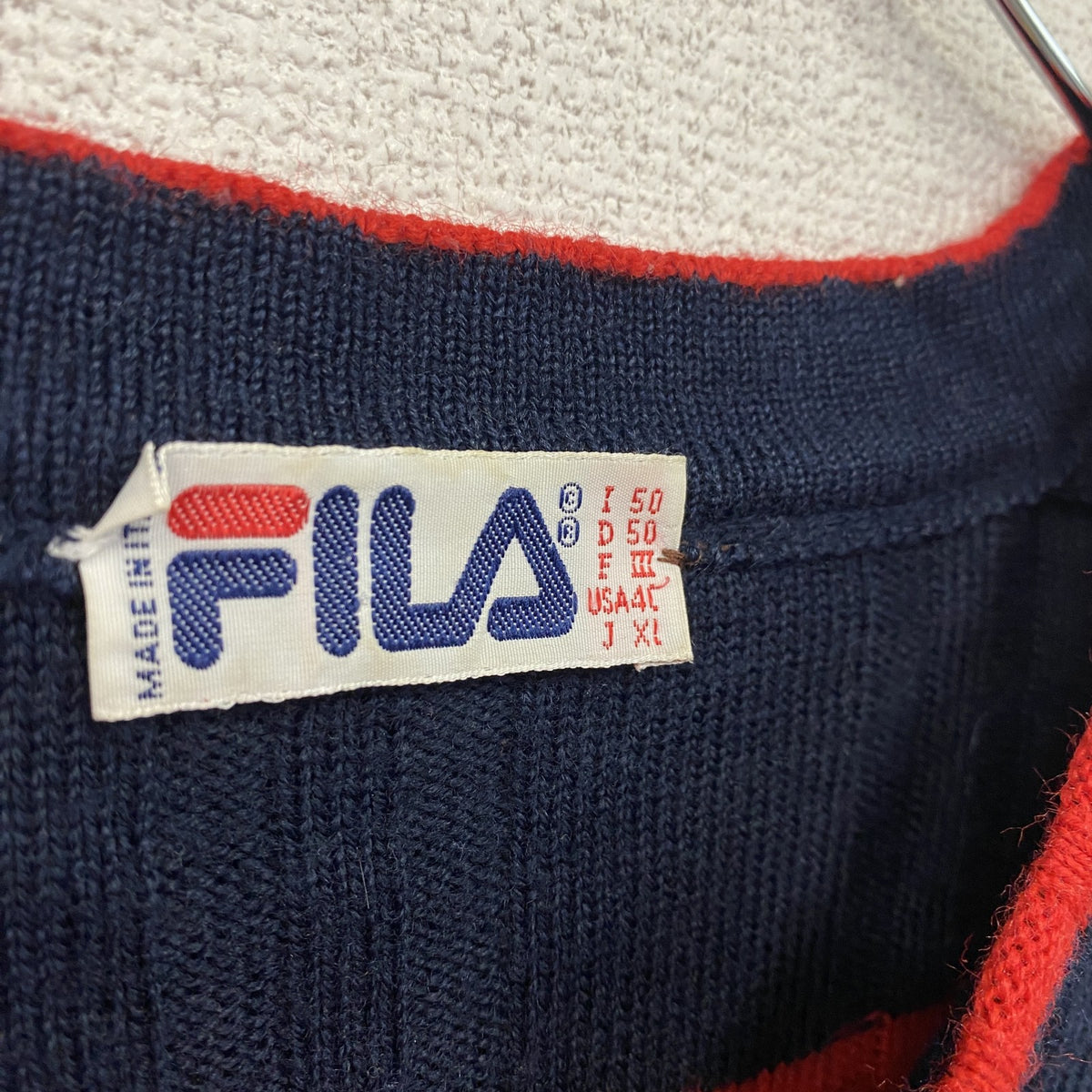 FILA　フィラ　ニットセーター　ネック　紺　ネイビー　50　古着