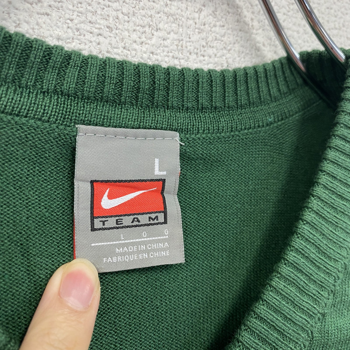 NIKE　ナイキ　TEAM　ニットベスト　スウッシュロゴ　緑　グリーン　Lサイズ　古着
