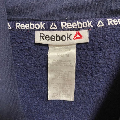 古着 used　Reebok リーボック　長袖ロゴプリントパーカー　スウェット　プルオーバー　ネイビー　紺　Mサイズ