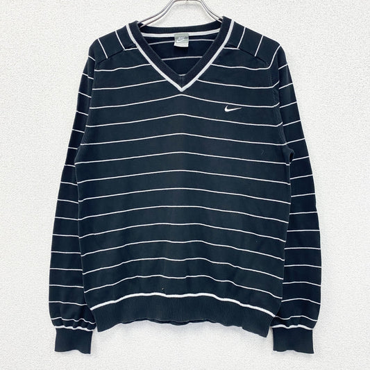 NIKE　ナイキ　ニットセーター　Ⅴネック　ボーダー柄　黒　ブラック　Lサイズ