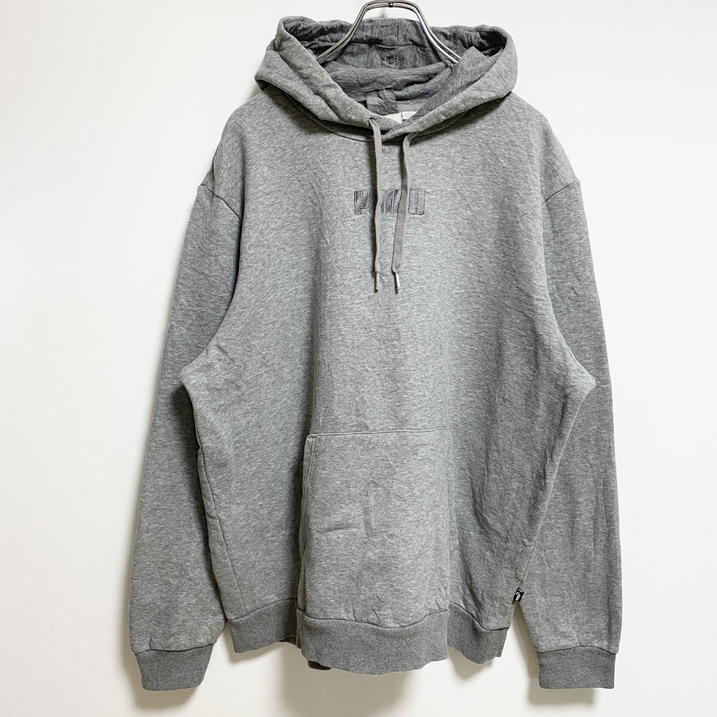 PUMA　プーマ　長袖ワンポイントロゴ刺繍パーカー　グレー　灰色　秋冬服　ビッグシルエット　XLサイズ　古着