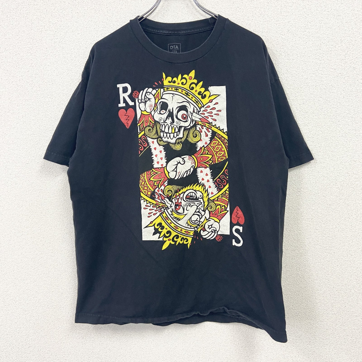DTA　半袖プリントTシャツ　パロディT　ドクロ　トランプ　黒　ブラック　XLサイズ　古着