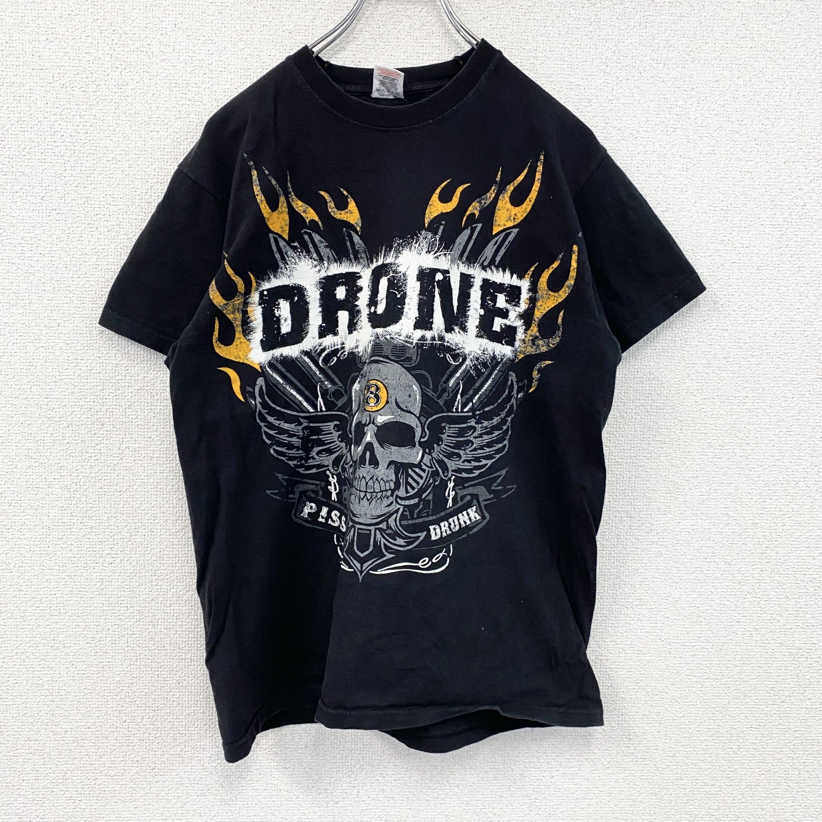 FRUIT OF THE LOOM　フルーツオブザルーム　半袖プリントTシャツ　スカル　黒　ブラック　Mサイズ　古着