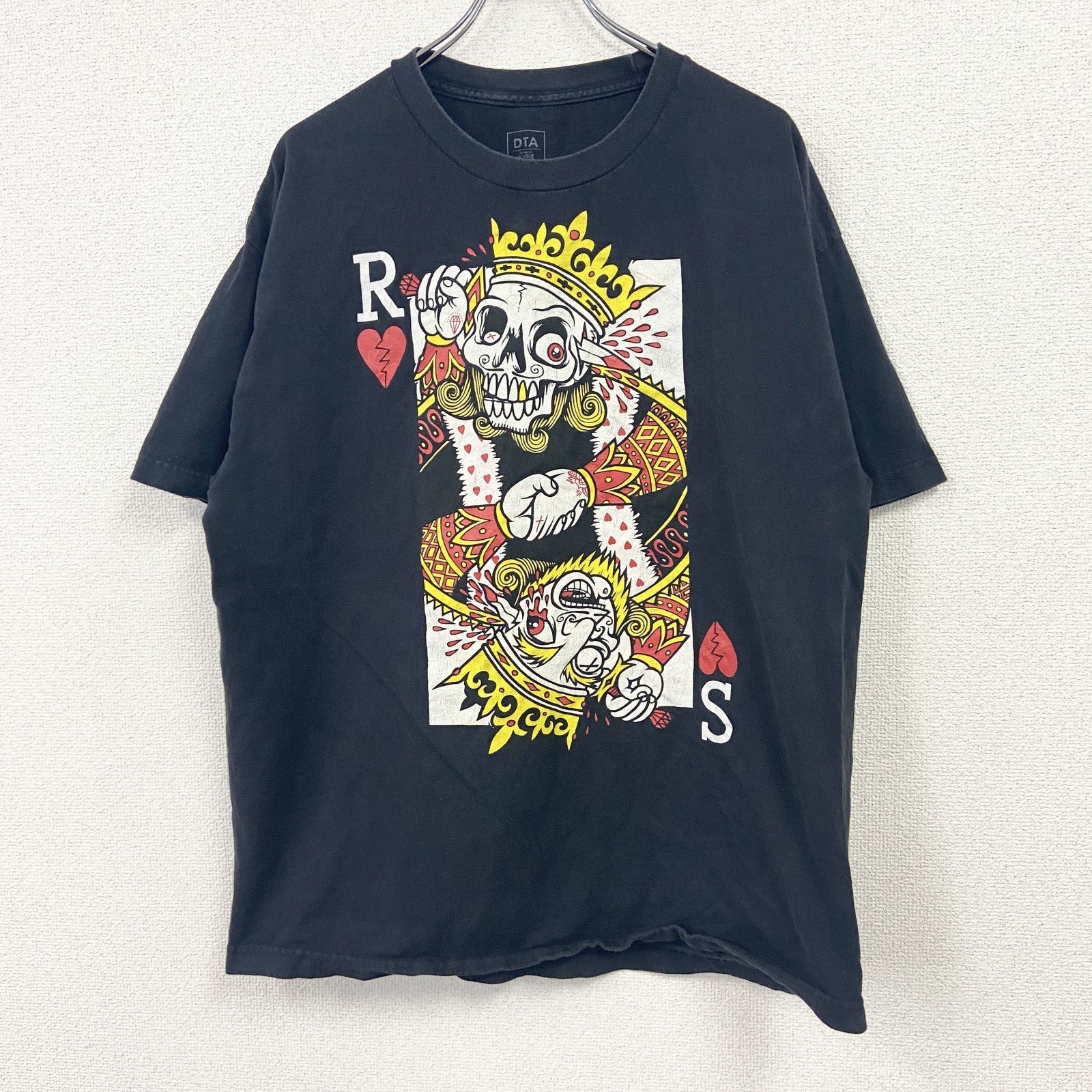 DTA　半袖プリントTシャツ　パロディT　ドクロ　トランプ　黒　ブラック　XLサイズ　古着