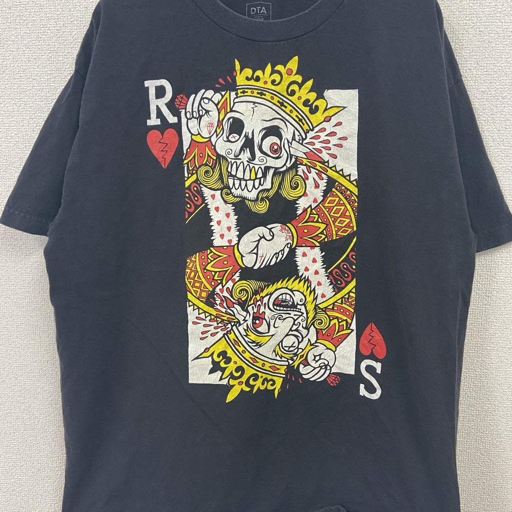 DTA　半袖プリントTシャツ　パロディT　ドクロ　トランプ　黒　ブラック　XLサイズ　古着