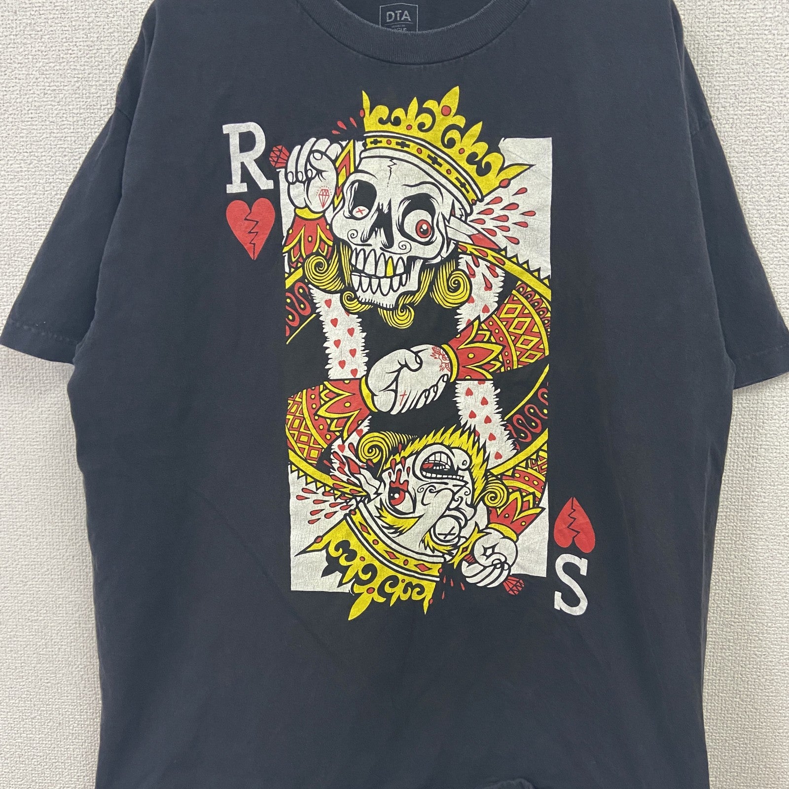 DTA　半袖プリントTシャツ　パロディT　ドクロ　トランプ　黒　ブラック　XLサイズ　古着