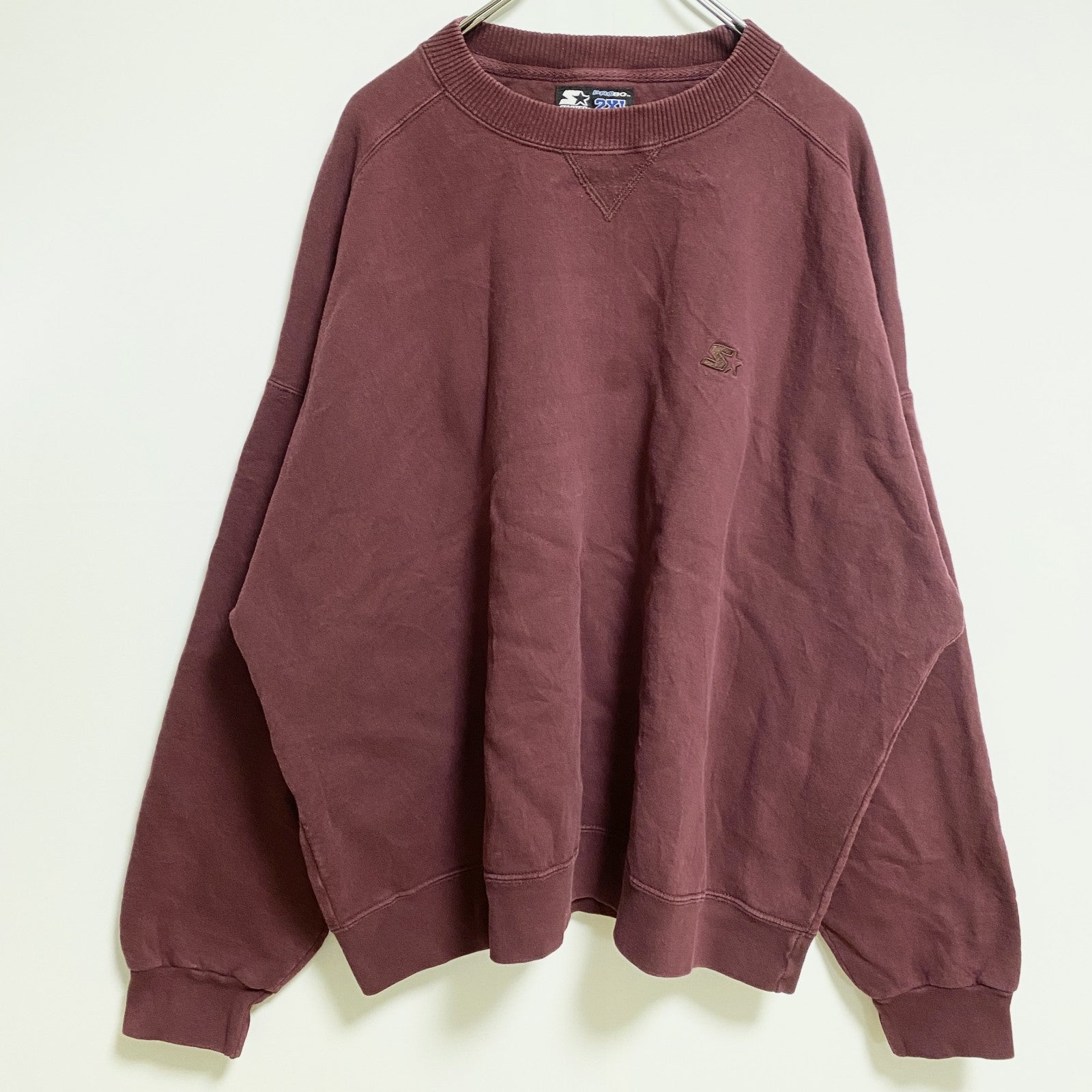 STARTER スターター　長袖ワンポイント刺繍スウェット　トレーナー　クルーネック　ワインレッド　2XLサイズ　古着